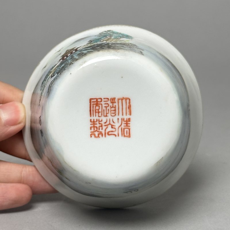解放初 粉彩山水套杯一组 - 图28