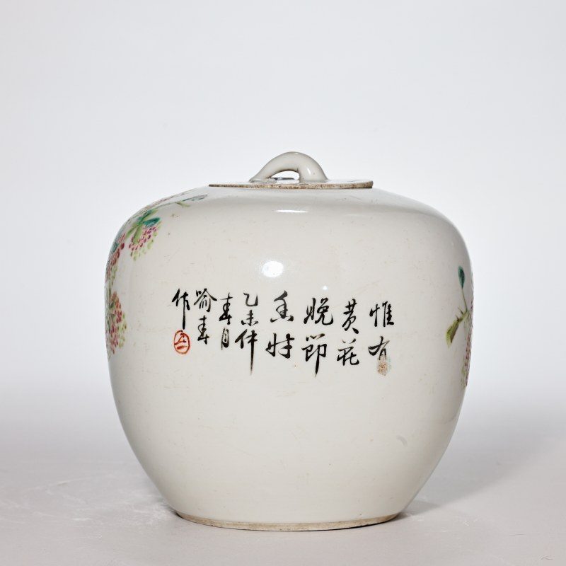 民国 浅绛彩花鸟纹盖罐 - 图5