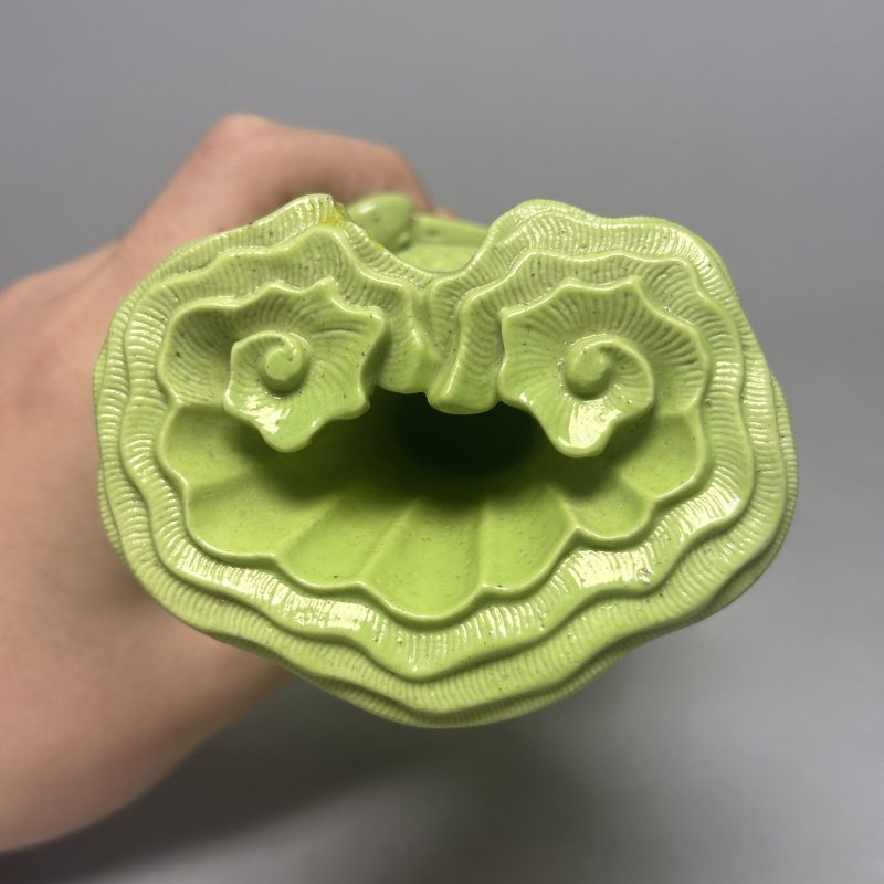 清中期 秋葵绿釉花插 - 图5