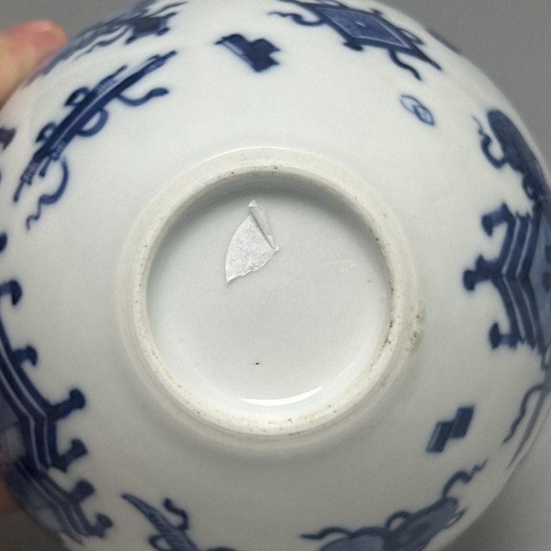 清中期 青花清供博古图小卷缸 - 图8