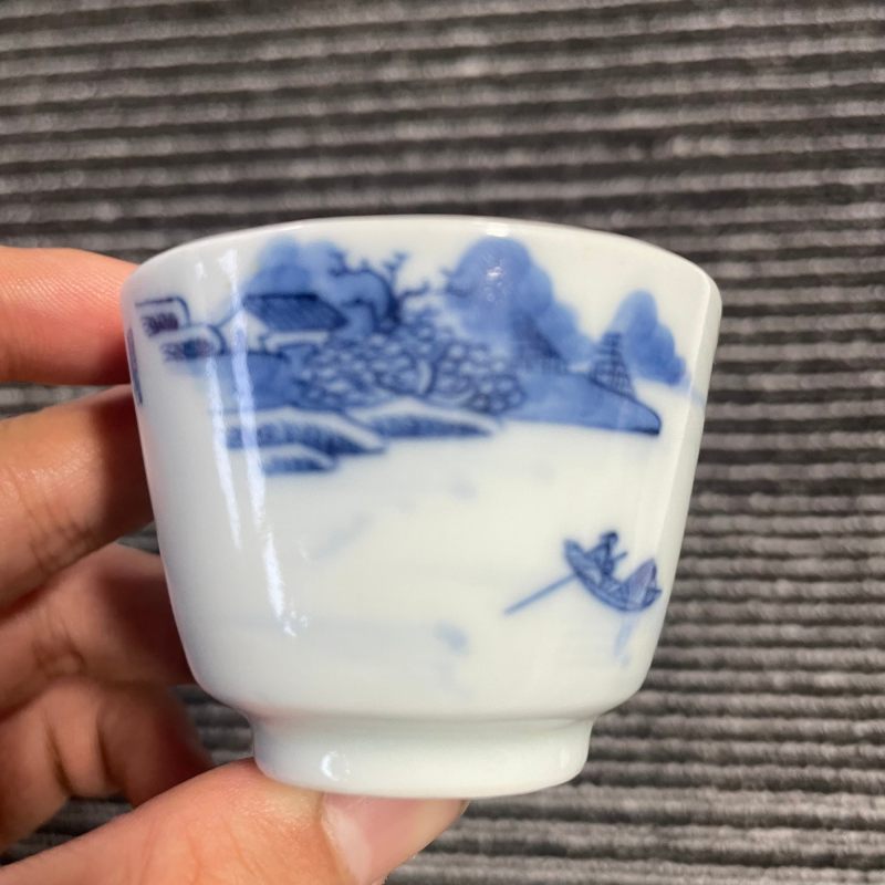 清晚期 青花山水图杯 - 图12