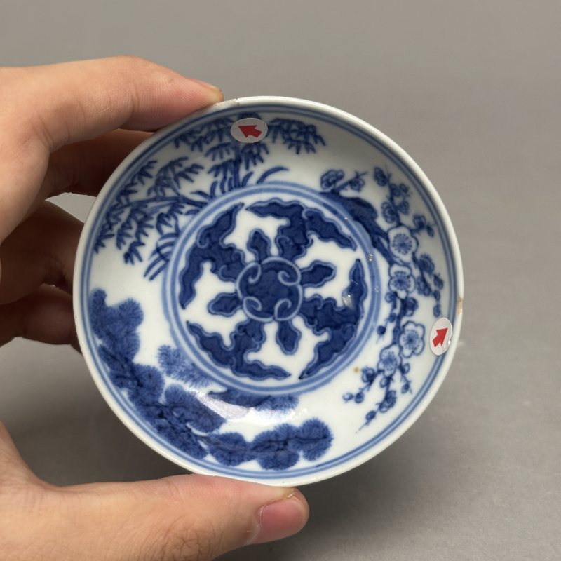 清光绪 青花岁寒三友图碟 - 图2