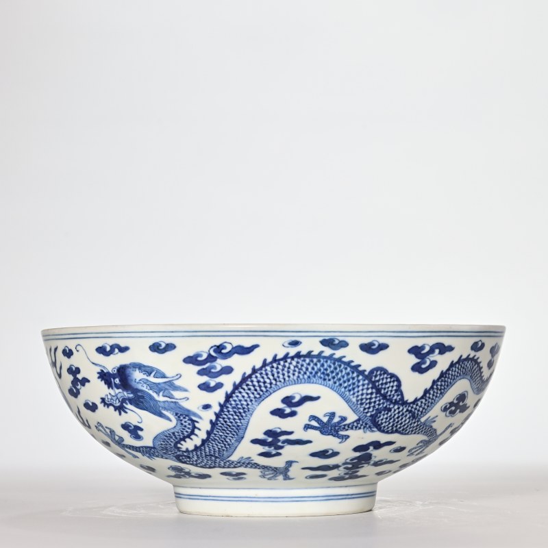 清嘉庆 青花云龙纹大碗 - 图1
