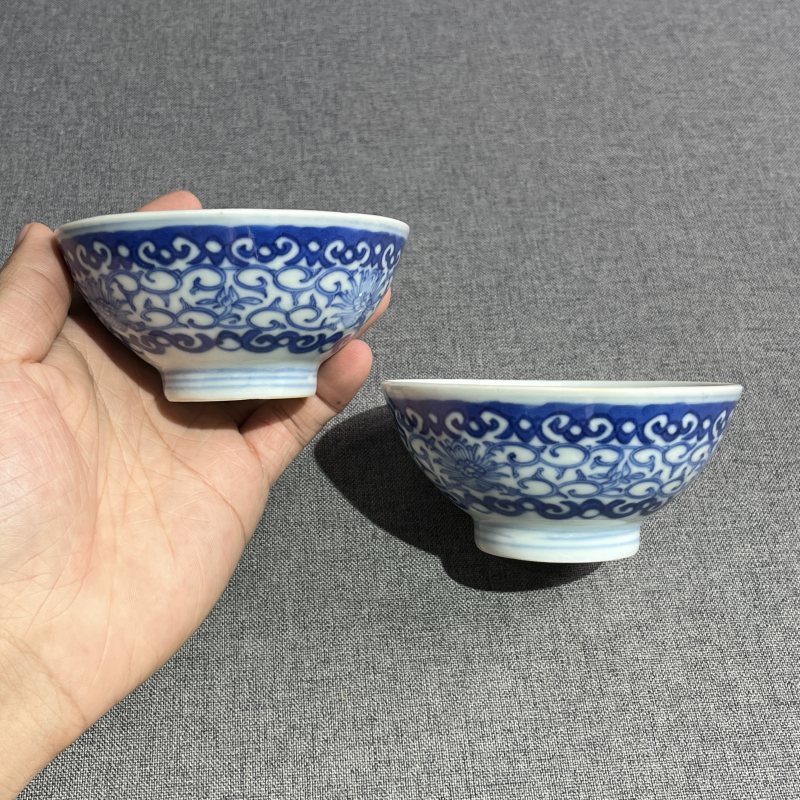 清中期青花缠枝莲纹茶圆一对 - 图4