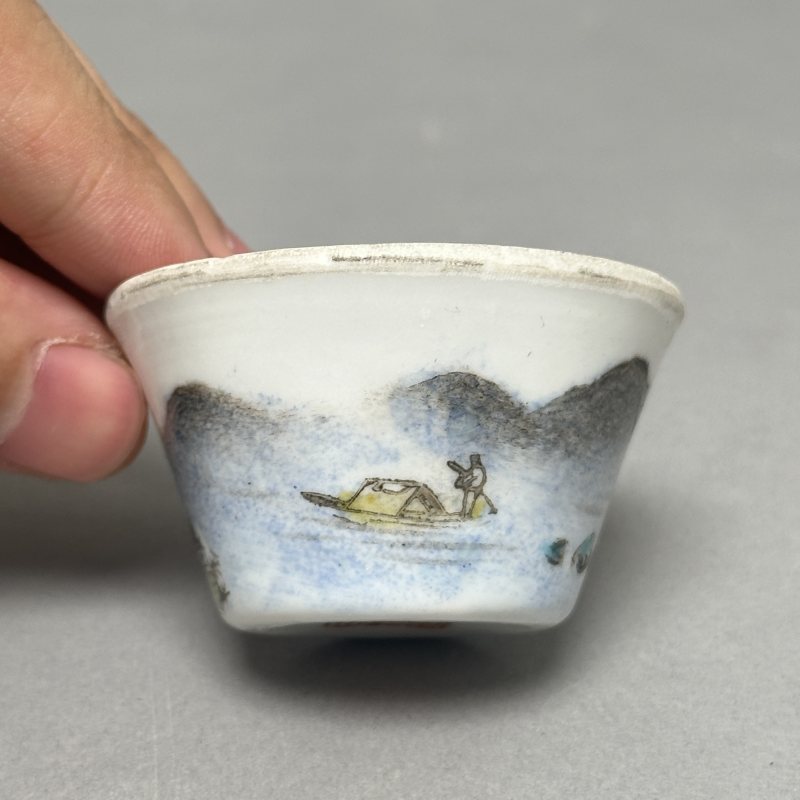 解放初 粉彩山水套杯一组 - 图7