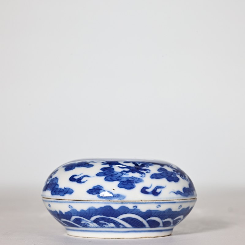 清晚期 青花云龙纹小印泥盒 - 图2
