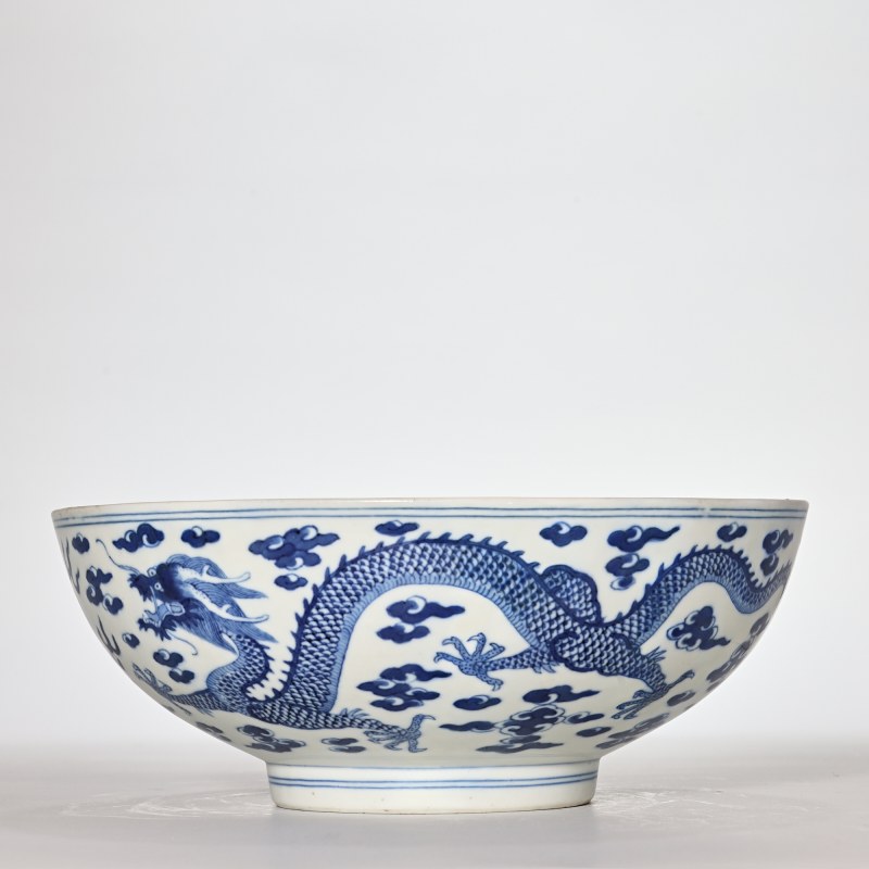 清嘉庆 青花云龙纹大碗 - 图3