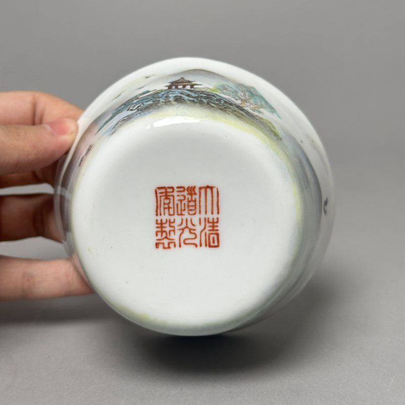 解放初 粉彩山水套杯一组 - 图34