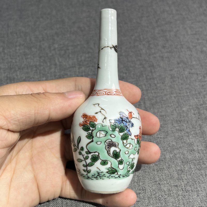 清康熙五彩花卉摇铃尊 - 图4
