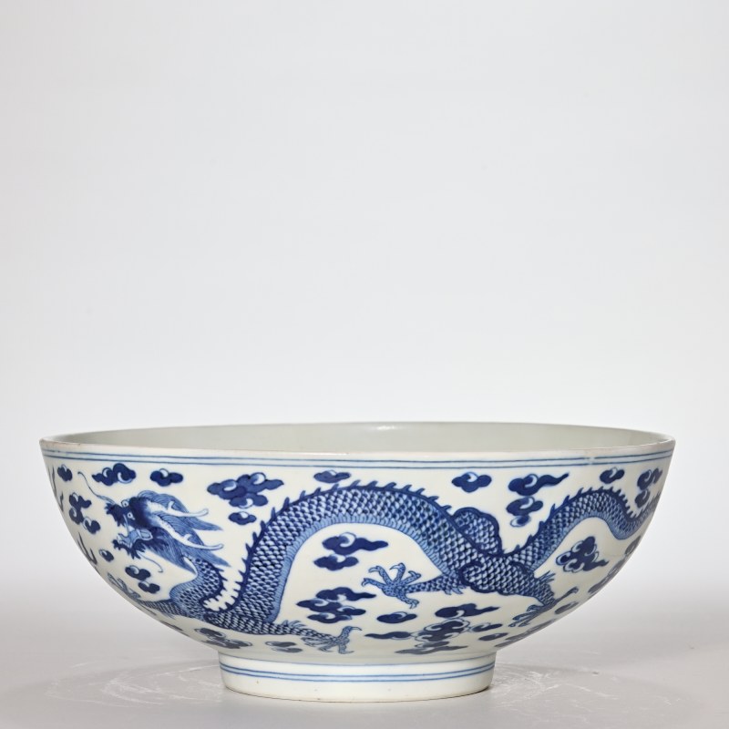 清嘉庆 青花云龙纹大碗 - 图4