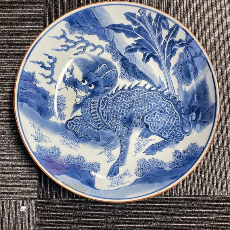 清早期 青花麒麟芭蕉图大盘 - 图4