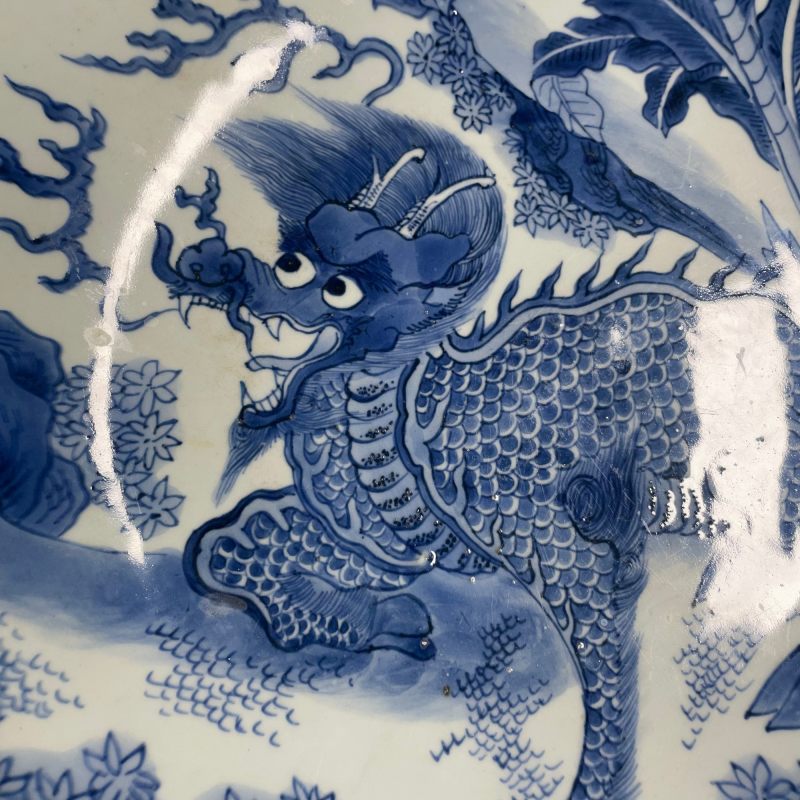 清早期 青花麒麟芭蕉图大盘 - 图5