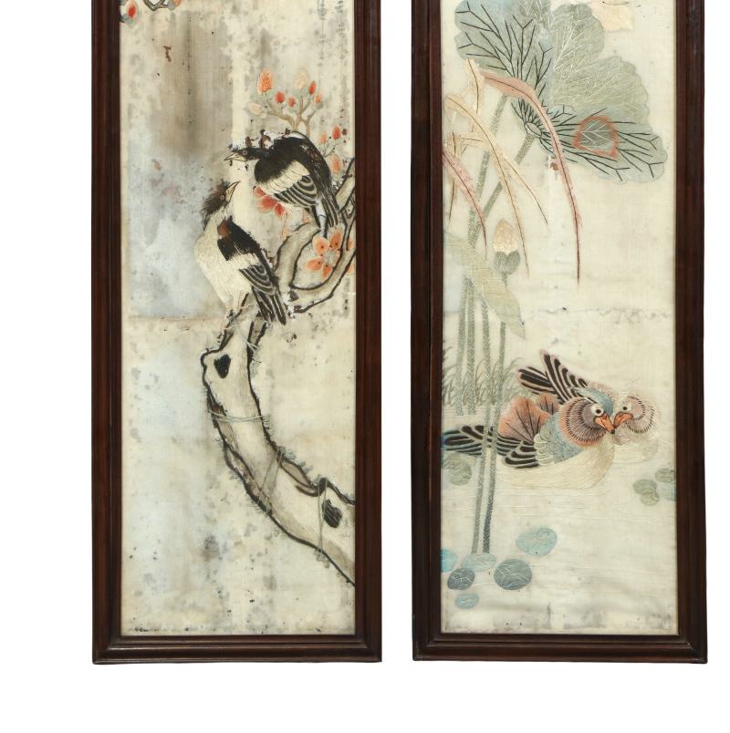 清中早期粤绣花鸟四条屏（老红木框） - 图3