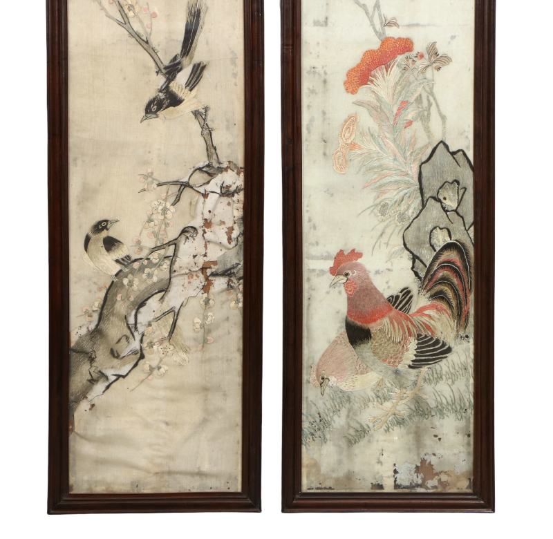 清中早期粤绣花鸟四条屏（老红木框） - 图5