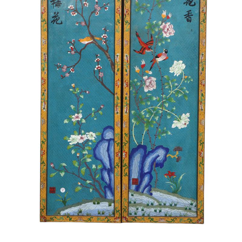 清中晚期景泰蓝嵌宝花鸟四条屏 - 图3