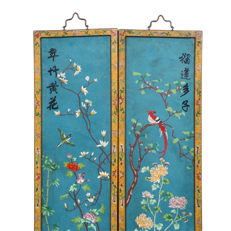 清中晚期景泰蓝嵌宝花鸟四条屏 - 图4