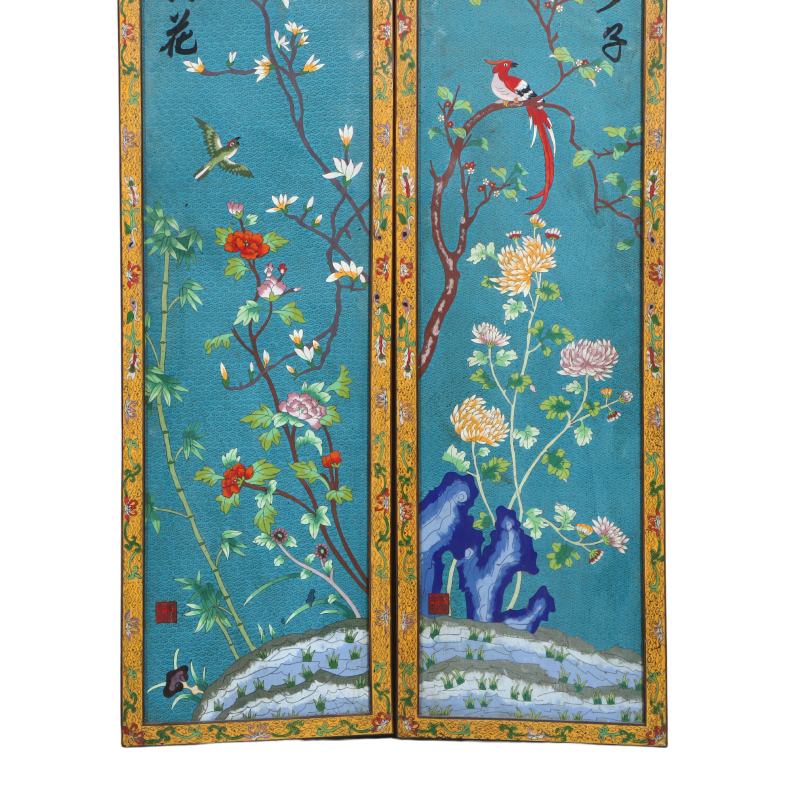 清中晚期景泰蓝嵌宝花鸟四条屏 - 图5