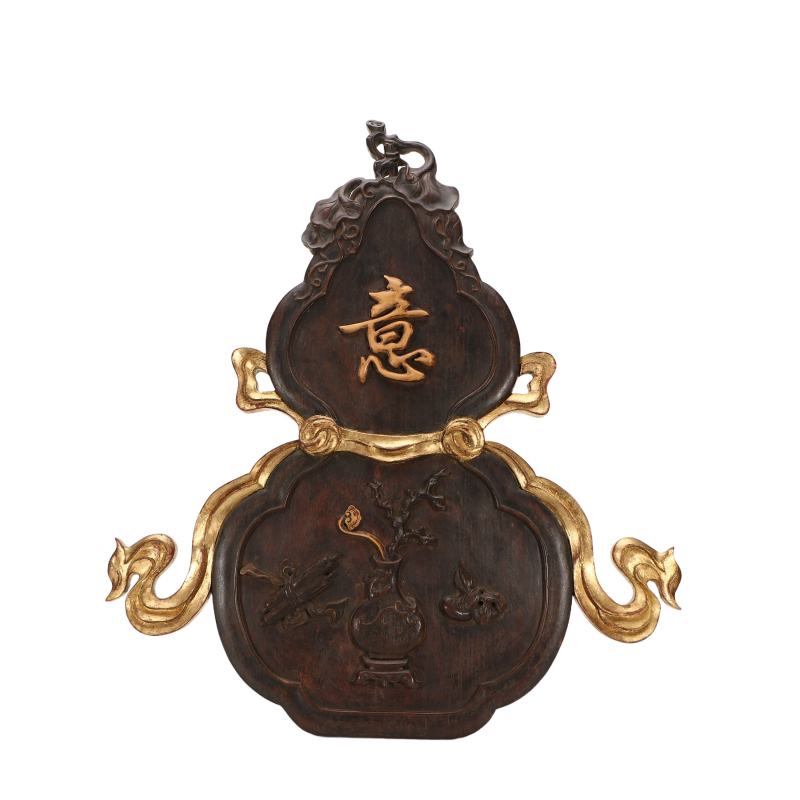 清中晚期紫檀描金吉祥如意葫芦挂屏一套 - 图5