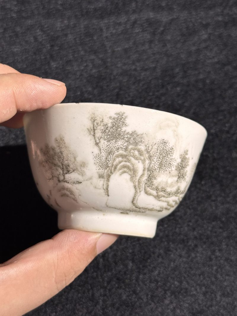 清 墨彩山水茶圆 （一对） - 图11