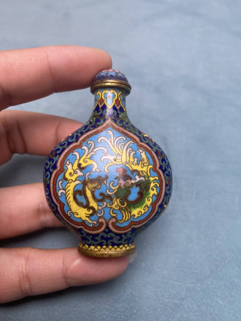 清晚期 掐丝珐琅龙凤纹、花虫纹烟壶（一组两件） - 图27