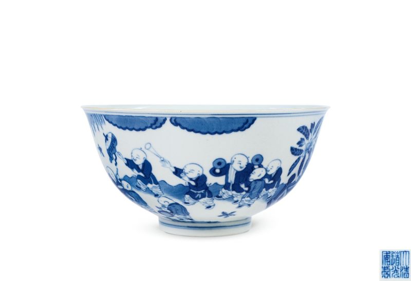 清道光 青花婴戏图碗 - 图1