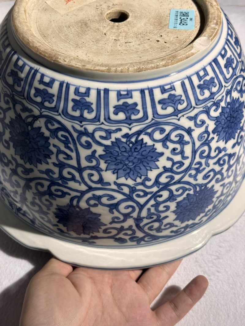 明嘉靖 青花缠枝莲纹花口盆 - 图4