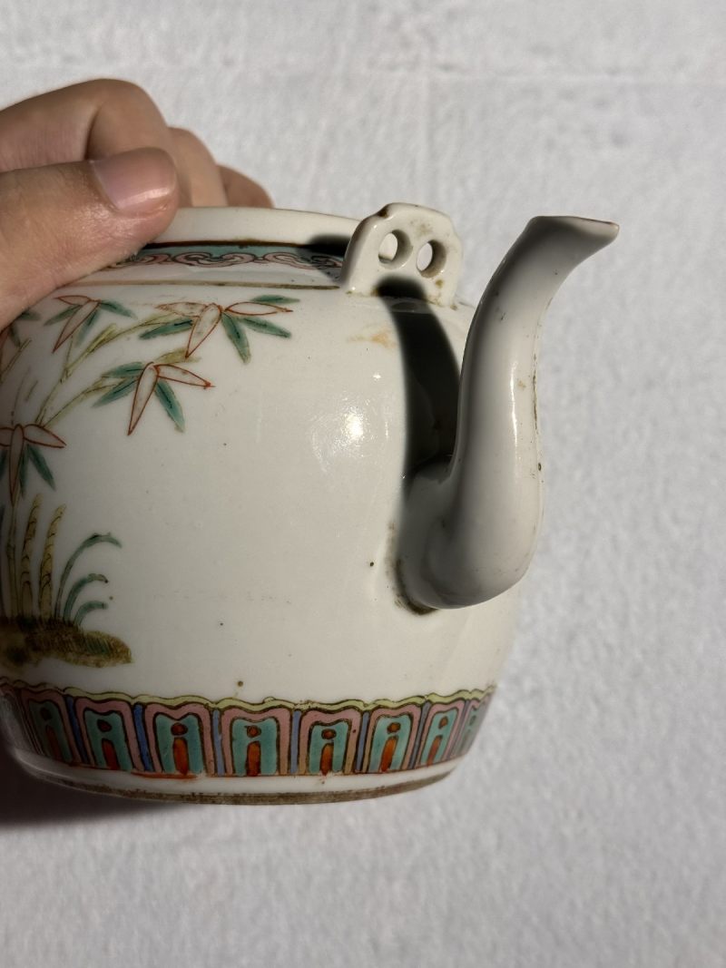 清同治 粉彩癞瓜纹杯粉彩青竹诗文壶 （一组） - 图17