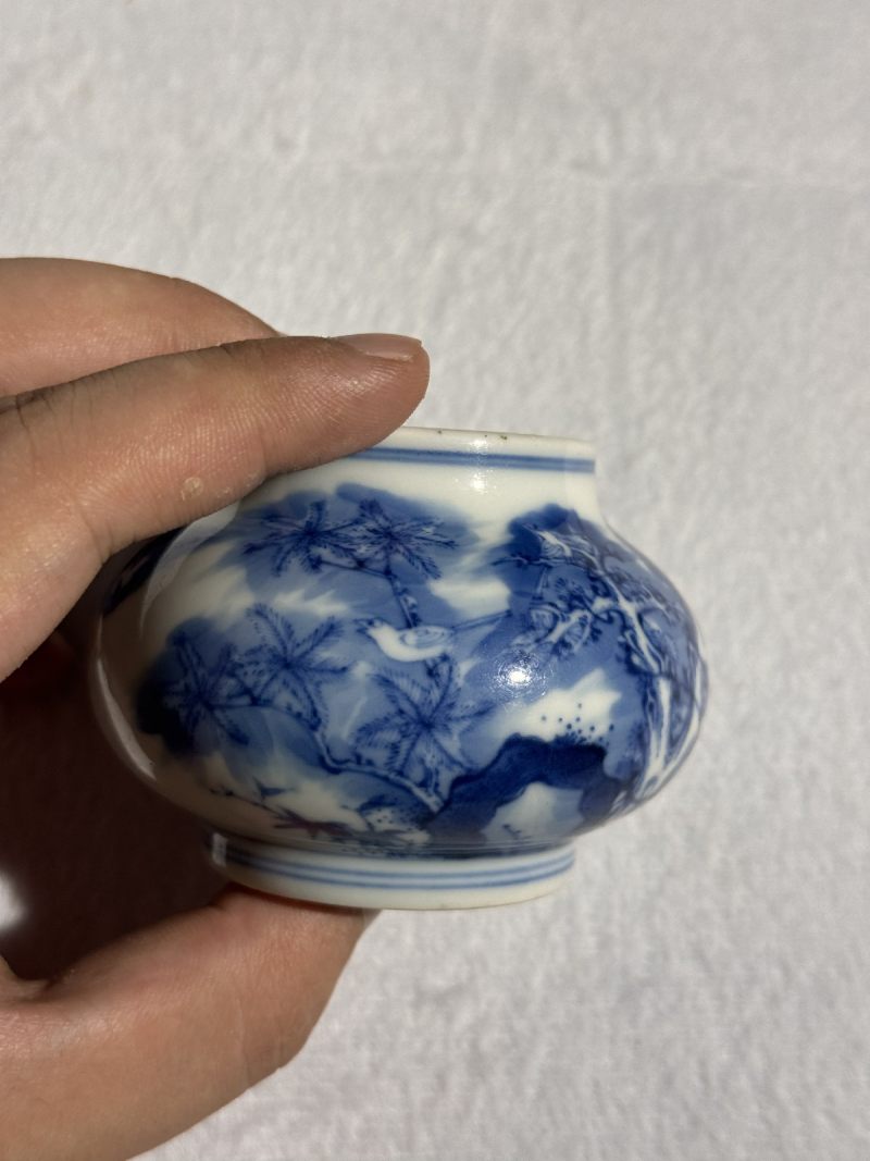 清雍正 青花月月见喜纹水丞 - 图8