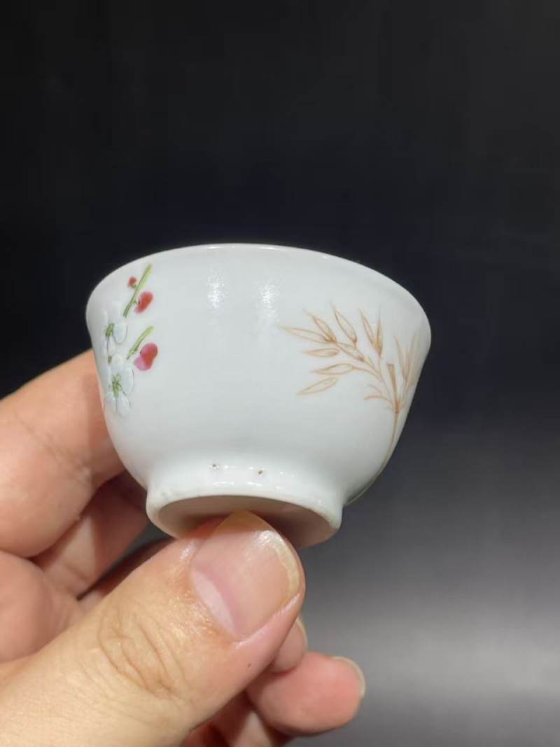 清雍正粉彩花卉纹杯碟一套 - 图9
