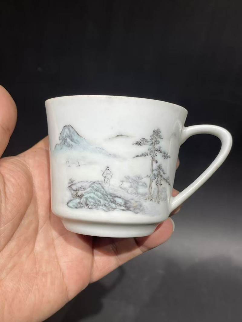 解放后青绿山水杯碟 - 图6