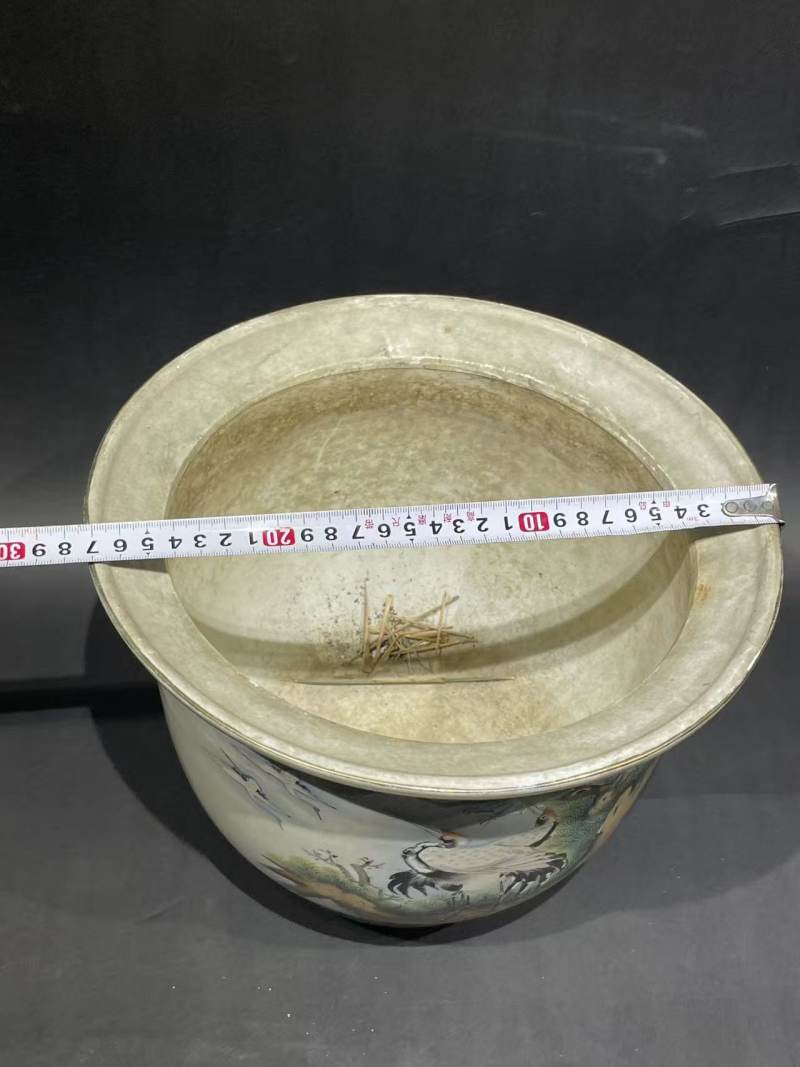 解放后粉彩松鹤延年花盆 - 图8