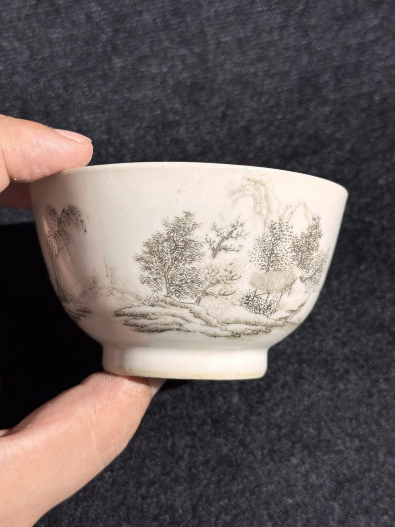 清 墨彩山水茶圆 （一对） - 图16