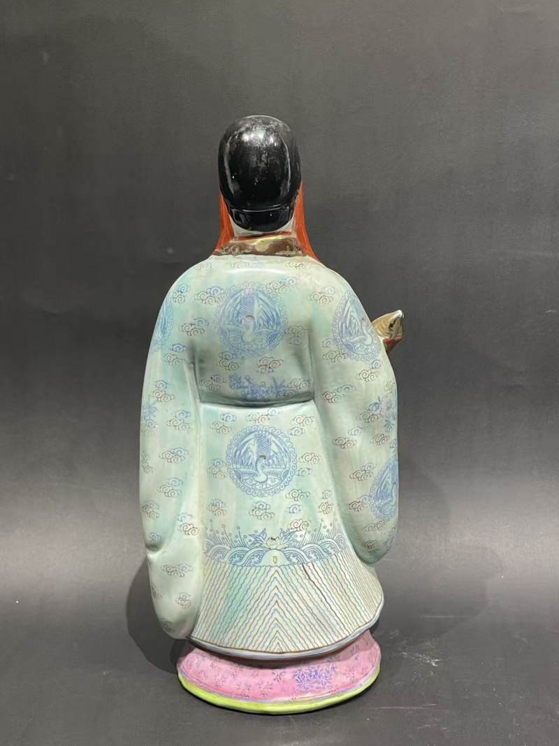 解放后粉彩禄星瓷塑 - 图3