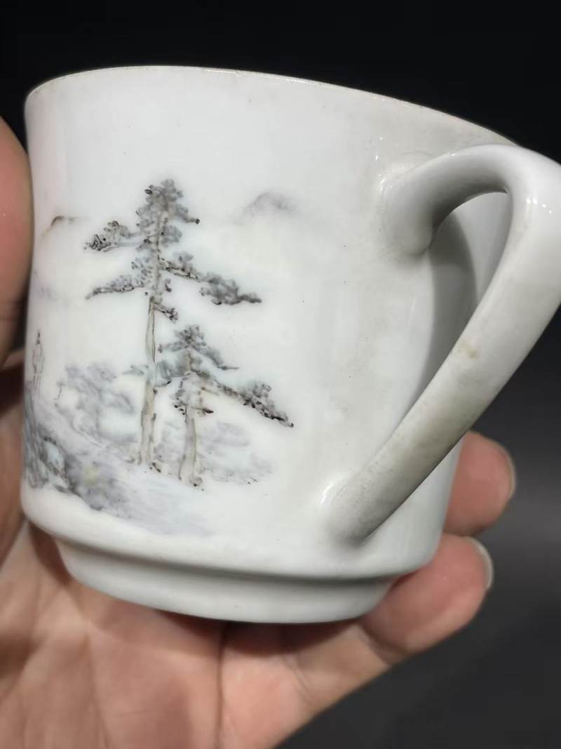解放后青绿山水杯碟 - 图7