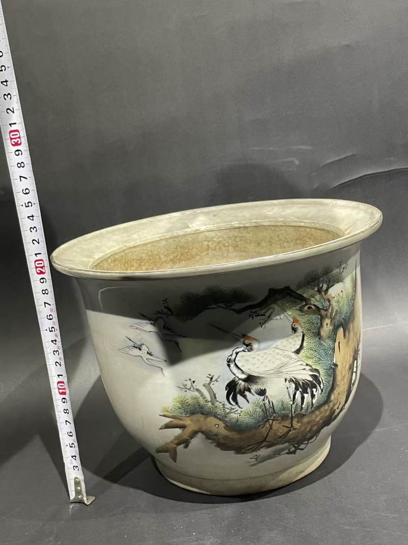解放后粉彩松鹤延年花盆 - 图9