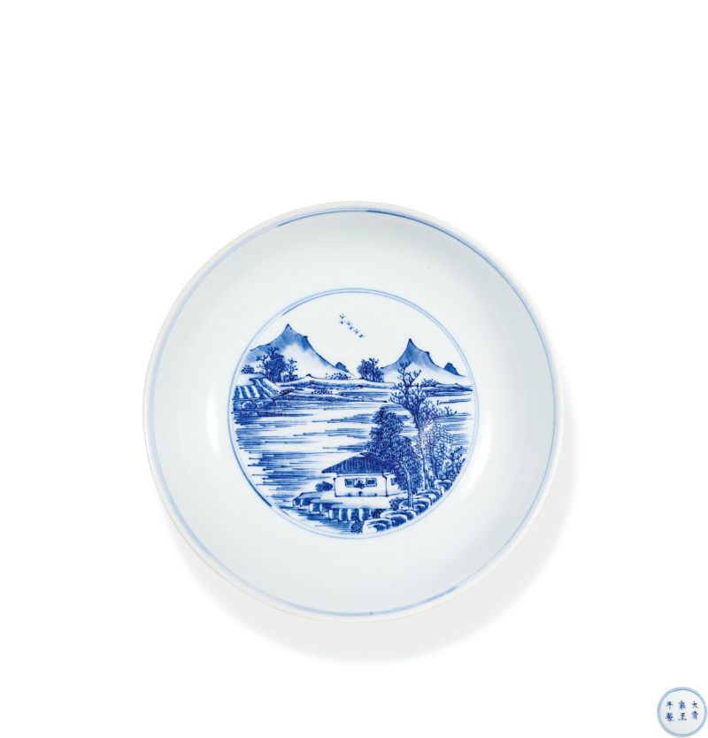 清雍正 青花山水图盘