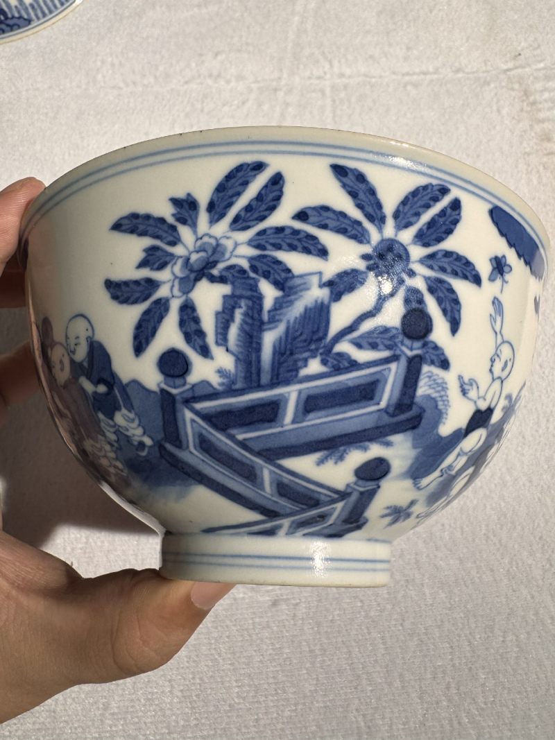 清道光 青花婴戏图碗 - 图3