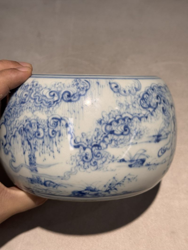 明空白期 青花高士图钵式洗 - 图5