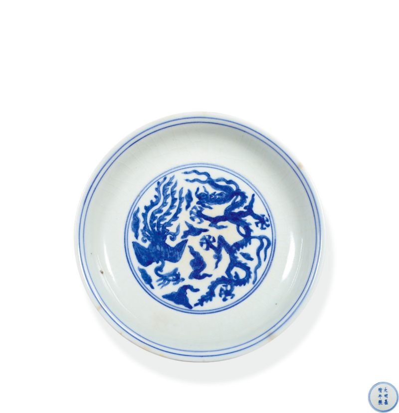 明嘉靖 青花龙凤纹碟 - 图1