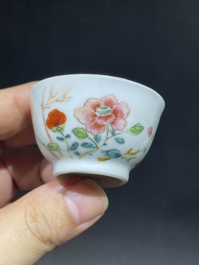 清雍正粉彩花卉纹杯碟一套 - 图5