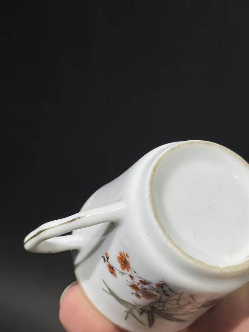 解放后粉彩梅竹双青纹把杯 - 图10