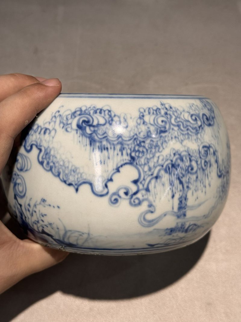 明空白期 青花高士图钵式洗 - 图6