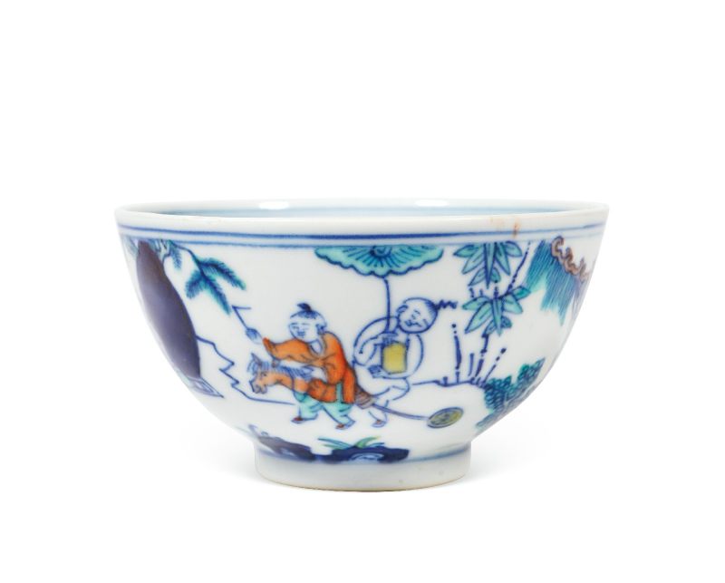 清康熙 斗彩婴戏图茶圆