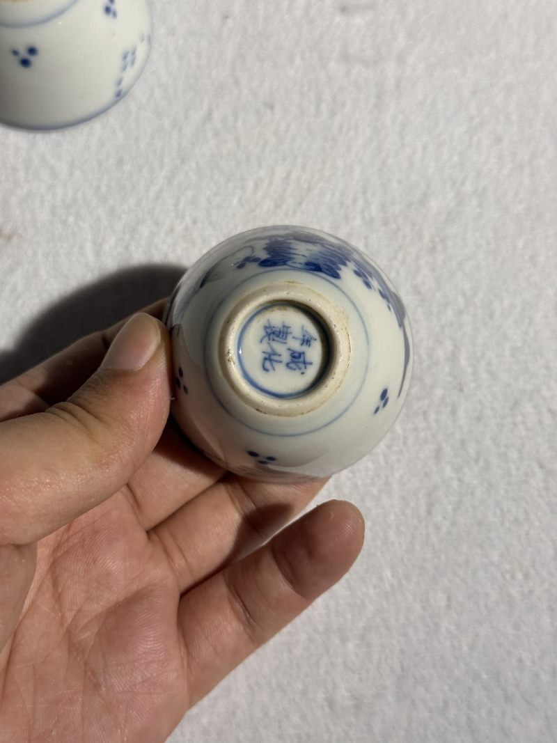 清康熙 青花山水高士垂钓图茶圆 （一对） - 图4