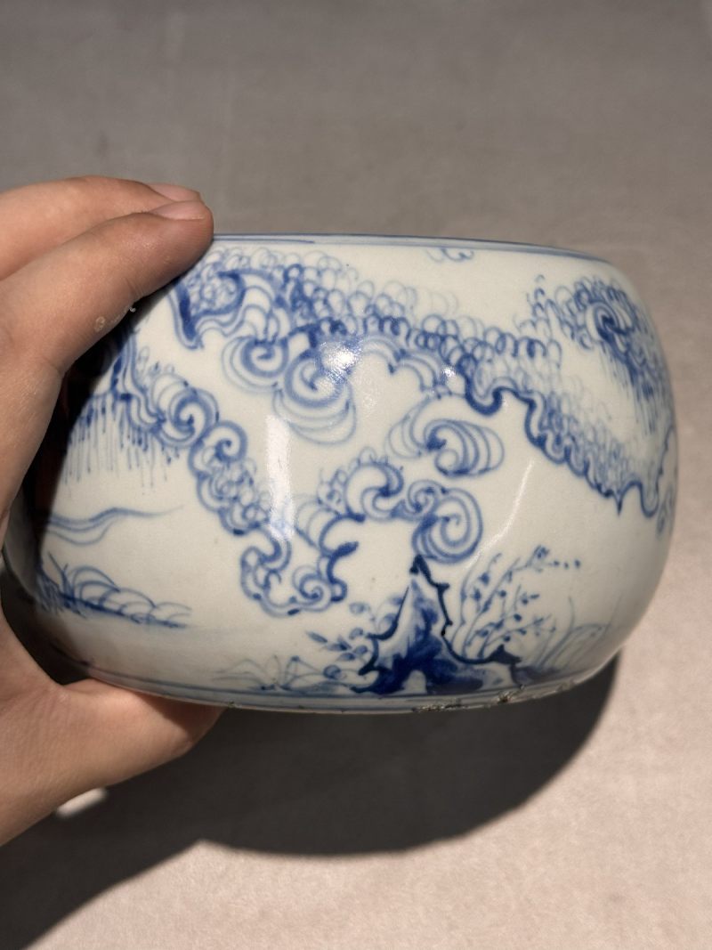 明空白期 青花高士图钵式洗 - 图7