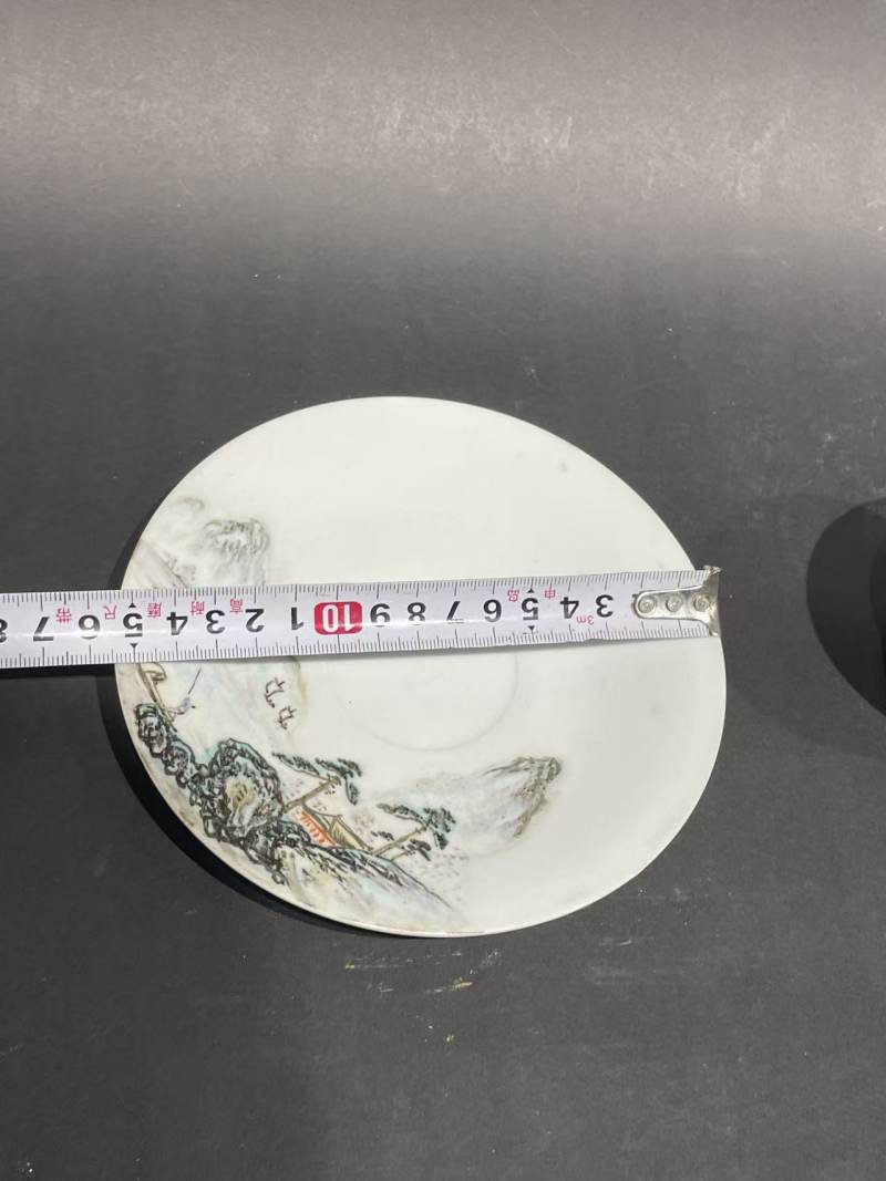 解放后青绿山水杯碟 - 图11