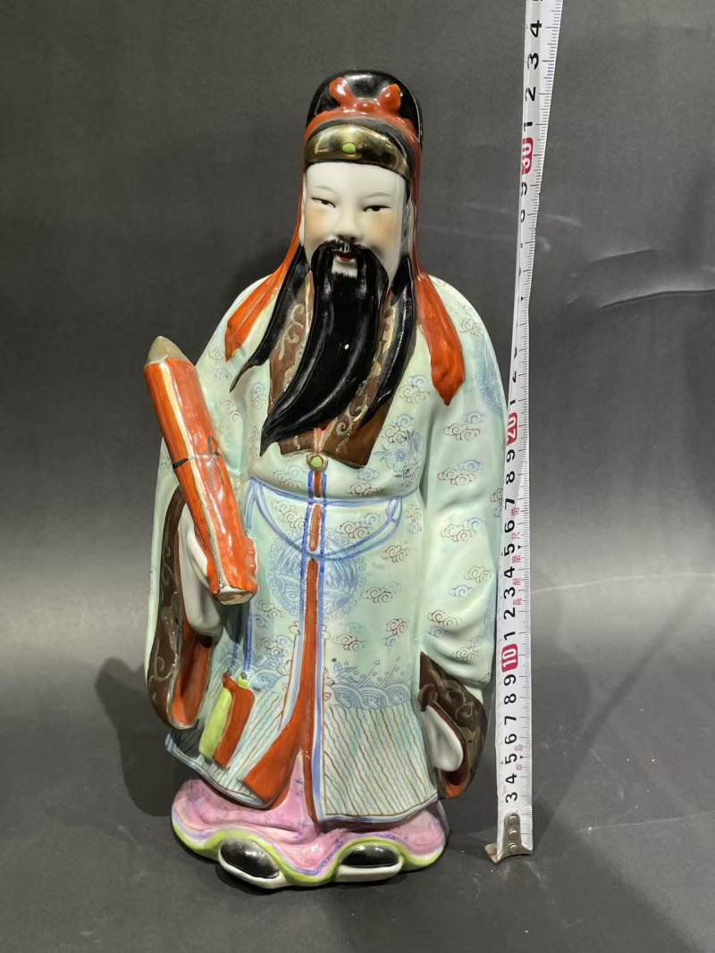 解放后粉彩禄星瓷塑 - 图7