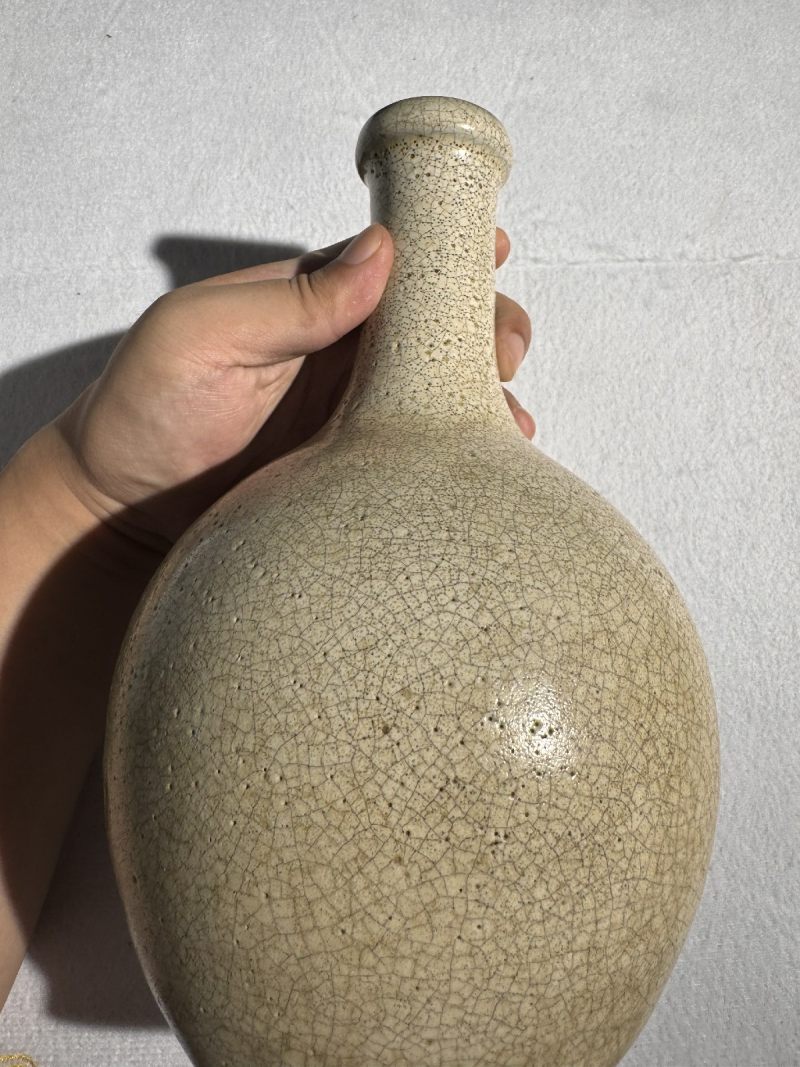 明 哥釉纸槌瓶（原配紫檀座） - 图8