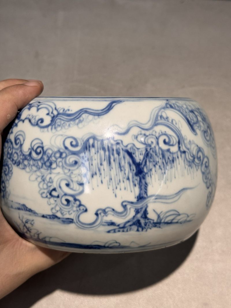 明空白期 青花高士图钵式洗 - 图8