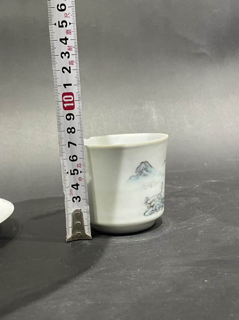 解放后青绿山水杯碟 - 图12